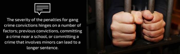 The severity of the penalties for gang crime convictions hinges on a number of factors; previous convictions, committing a crime near a school, or committing a crime that involves minors can lead to a longer sentence.
